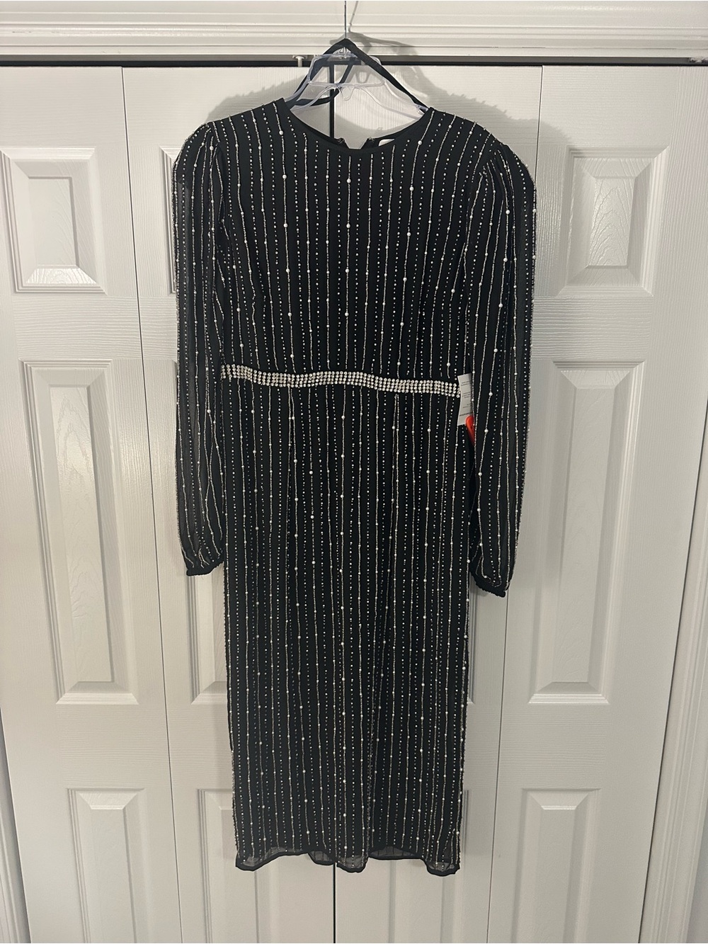 NWT Mac Duggal Black and Silver Beaded Midi Dress- Size 12